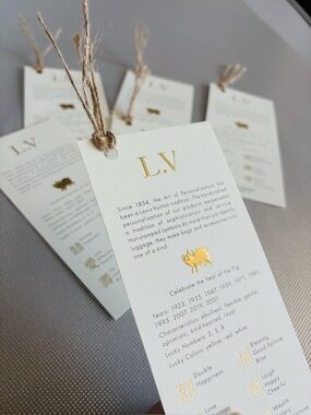 Louis Vuitton Beige & Gold Reptile-Themed Gift Tags with Twine Bookmarks 6 Pack